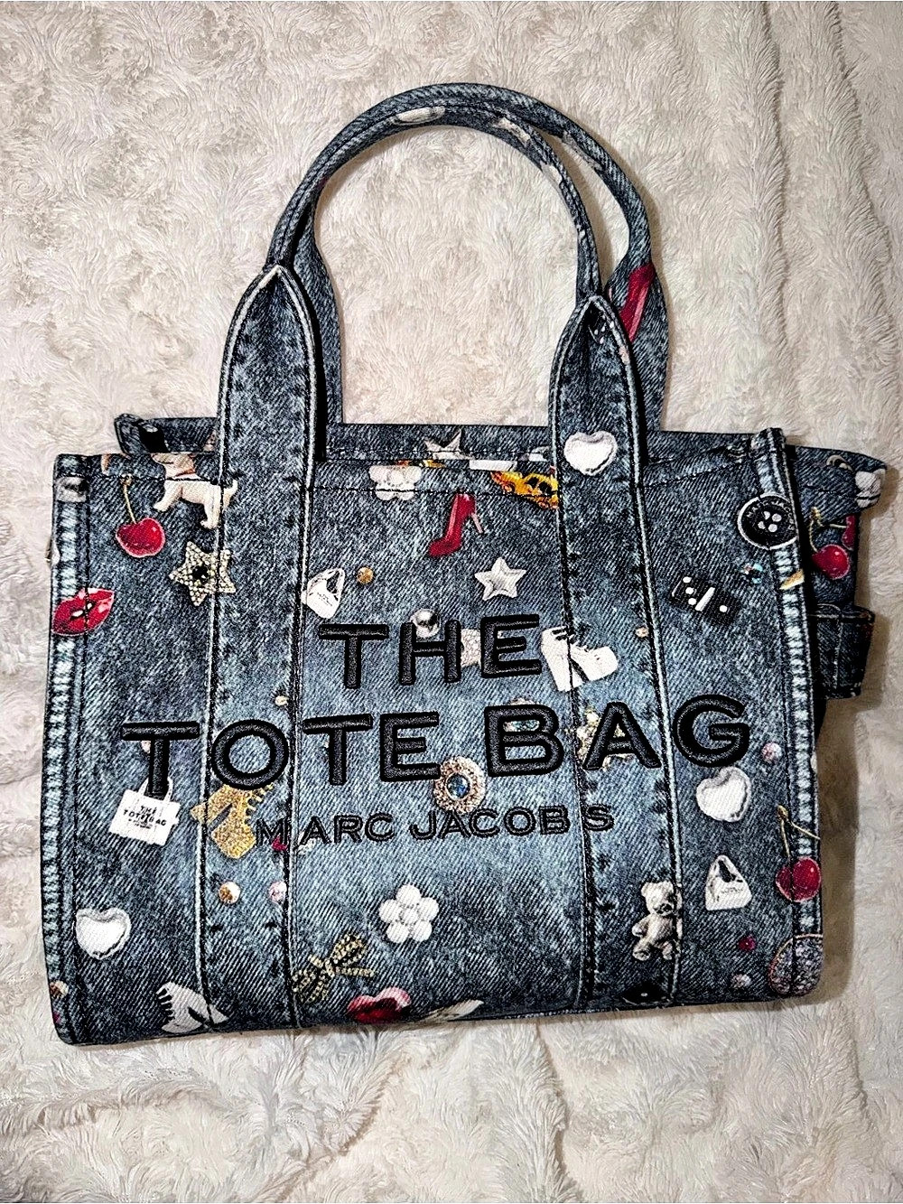 Marc Jacobs The Micro Tote Bag / The Trinket Charm Denim Tote Bag Denim Print